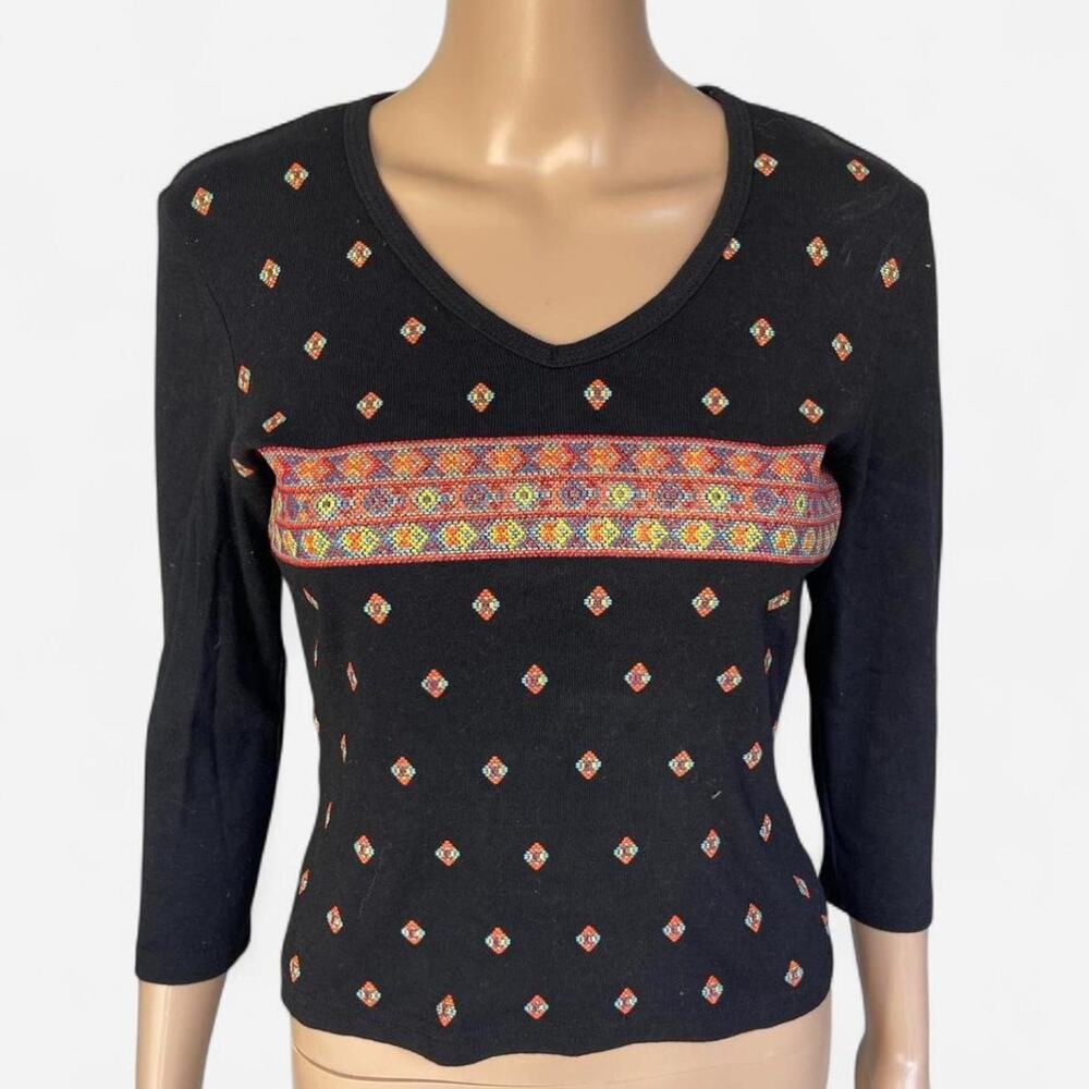 Black and multi coloured patterned top